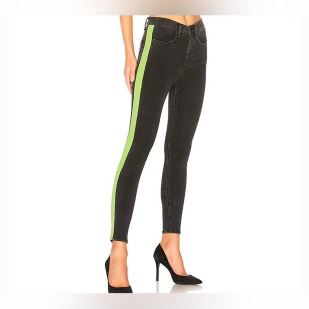 Rag and Bone Black Skinny Jean with Lime Side Stripe…